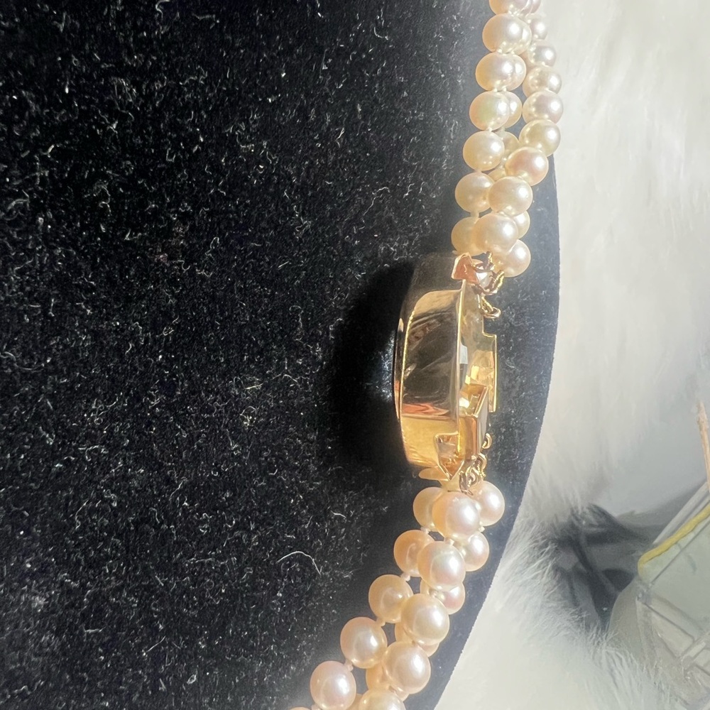 Vintage 14K White Gold & Yellow Gold, Pearl, Topaz, and Diamond Necklace💛🤍💙 - Picture 5 of 13